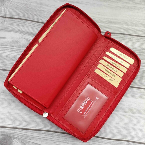 Genuine Leather Checkbook Cover, Credit Card Organizer, Long Checkbook Wallet - Picture 5 of 10